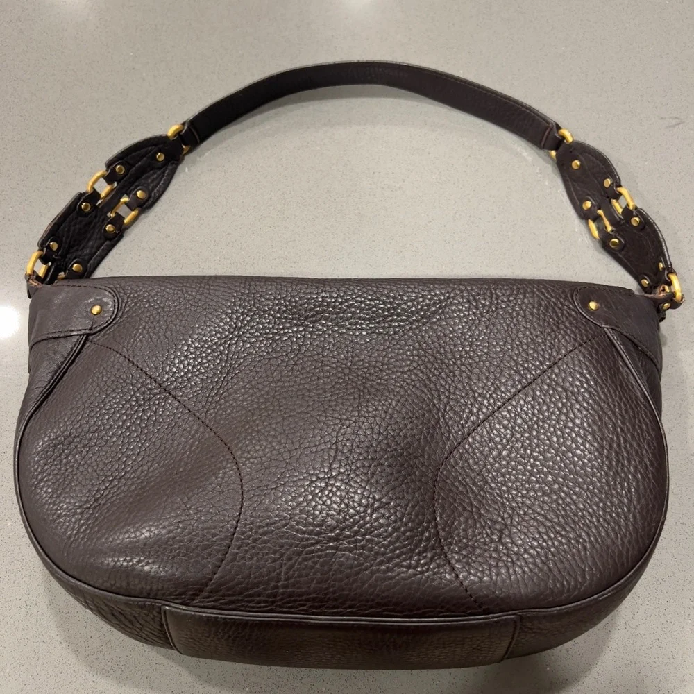 Cole Haan Dark Brown Leather Shoulder Bag With Gold Hardware. - Picture 3 of 13